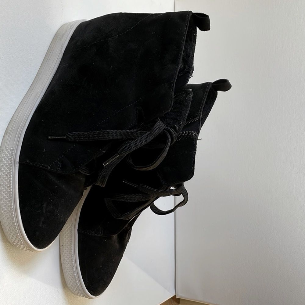 Black suede wedge atheleisue ankle booties - WORN TWICE.